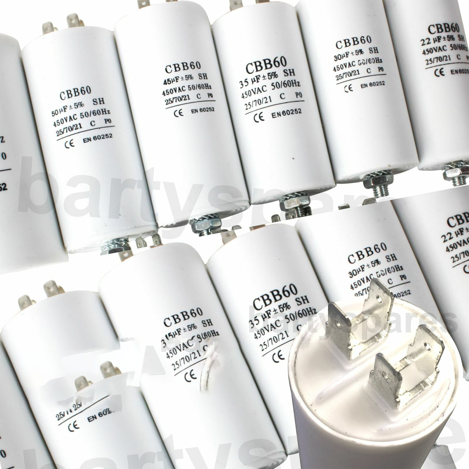 50uF 450V Motor Start/Run Capacitor - Round Pins For AC, Compressors, Washing Machines, Water Pumps, DIY Replacement