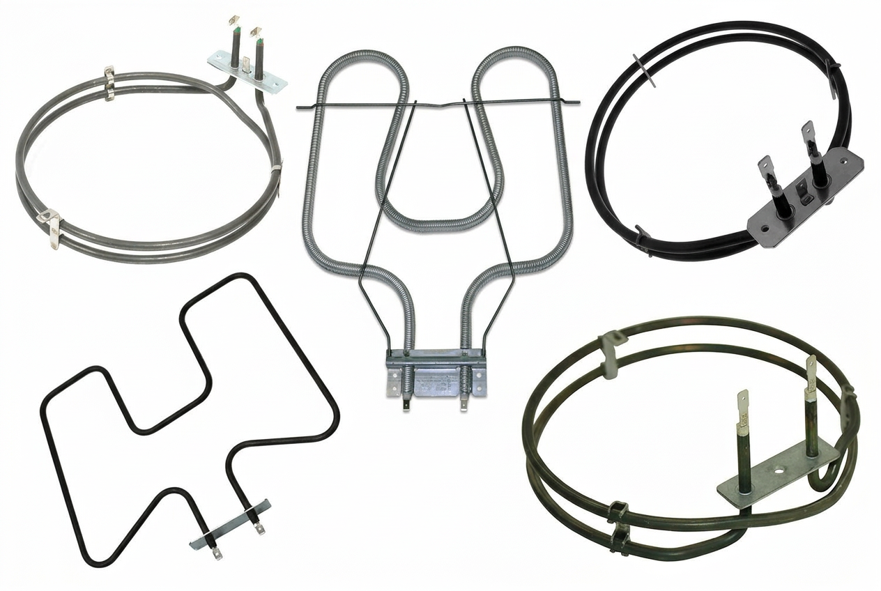 Selection of replacement oven heating elements, composed from Bartyspares product photos