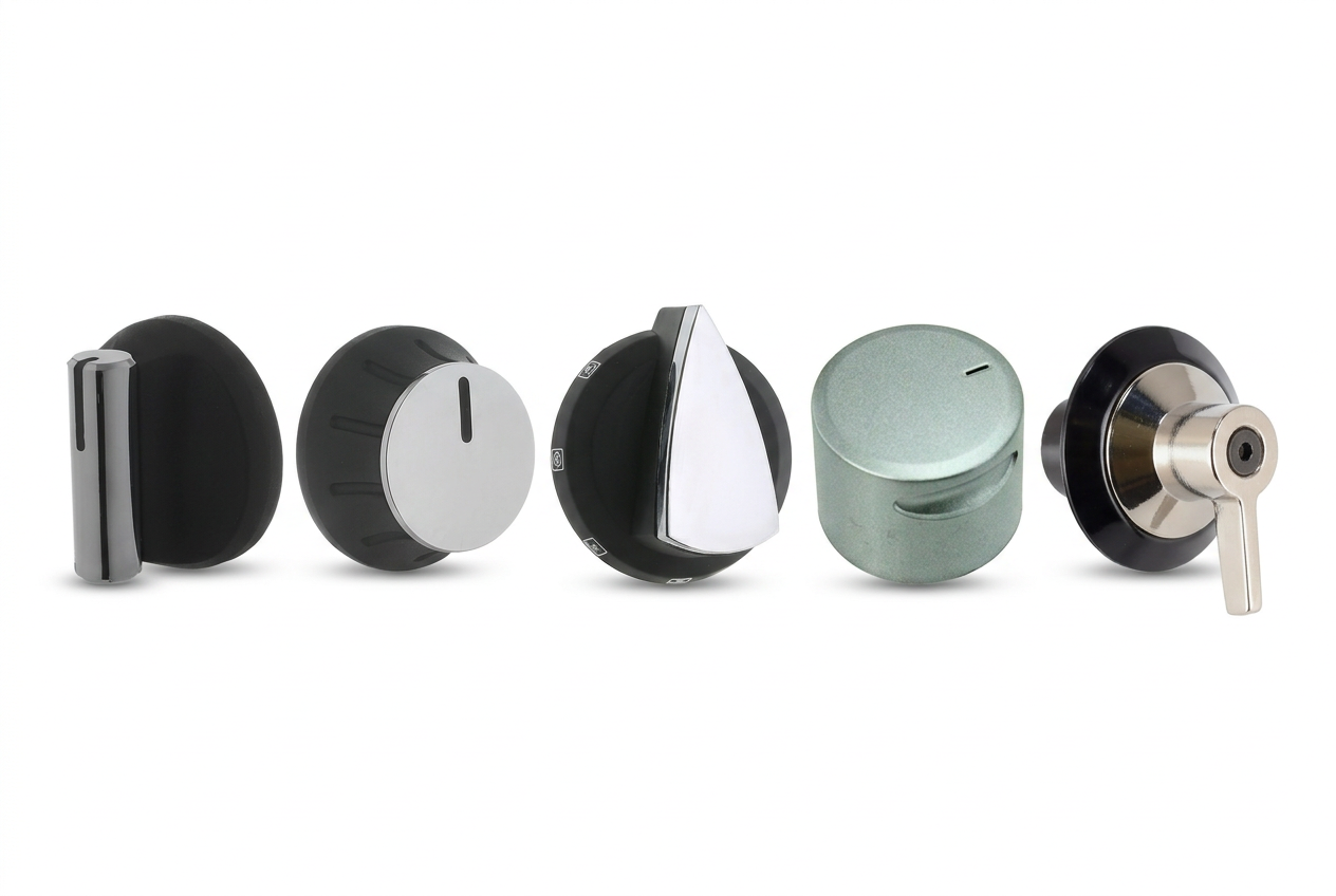 Range of replacement oven control knobs, composed from Bartyspares product photos