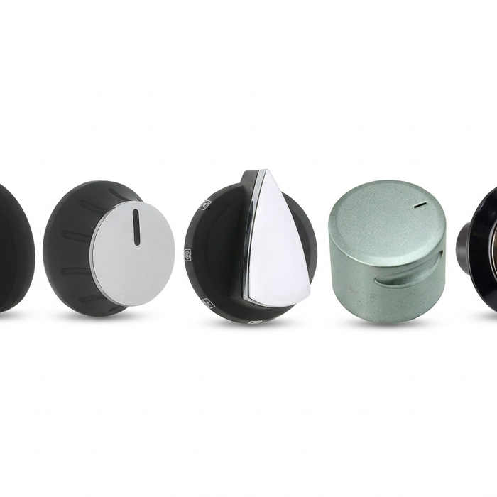 Range of replacement oven control knobs, composed from Bartyspares product photos