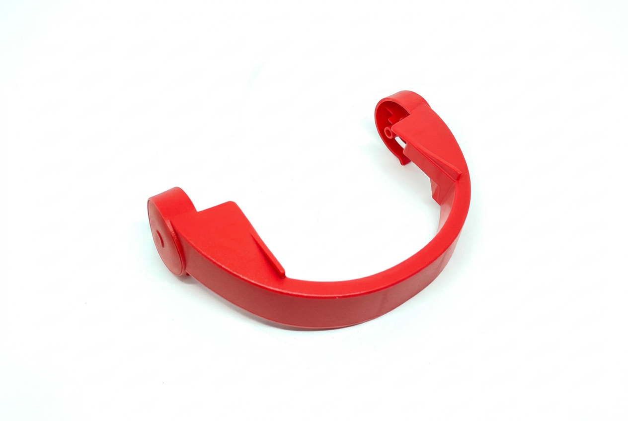 Red compatible Vax Dual-V clean water tank handle centred on a white landscape background.