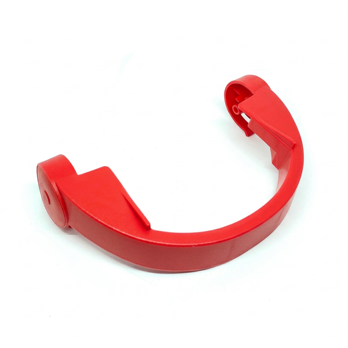 Red compatible Vax Dual-V clean water tank handle centred on a white landscape background.