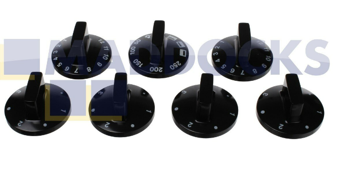 Universal Black 0-180 Degree Movement Control Knob Set for Hobs & Ovens (Pack of 7)