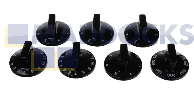 Universal Black Control Knob Set for Hobs & Ovens (Pack of 7)