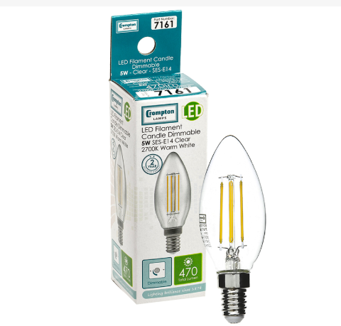 LED Filament Candle Clear Dimmable Extractor  Lamp 4.2W 2700K SES-E14