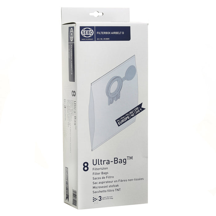 8 x Genuine  Vacuum Cleaner Microfibre Dust Bags Sebo Airbelt D1, D2, D3, D4, D7, D8 8120ER