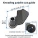 Breadmaker kneading paddle size guide showing 65mm length, 40mm height and 8.5mm underside opening; compare shape and measurements before ordering.
