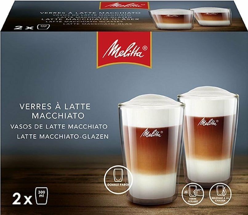 MELITTA Double Walled Thermal Glass Latte Cappuccino Coffee Glasses 300ml x 2