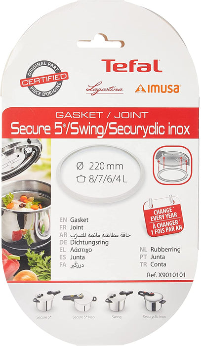 Genuine Original SEB, Tefal, Moulinex Secure 5, Swing, Securcyclic Inox 4L, 6L, 7L, 8L 220mm Series Pressure Cooker Gasket Seal