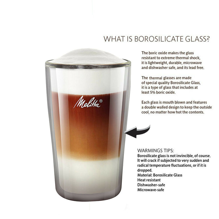 MELITTA Double Walled Thermal Glass Latte Cappuccino Coffee Glasses 300ml x 2