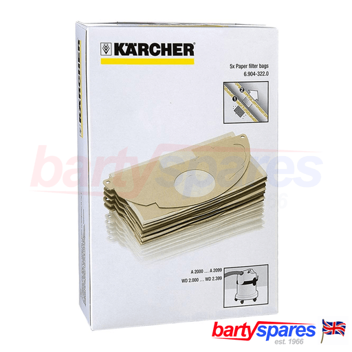 Genuine Karcher MV2 WD2 Vacuum Cleaner Strong Double Layer Dust Bags (Pack of 5) - bartyspares