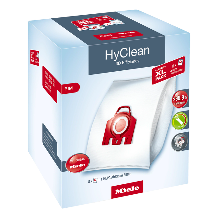 Genuine Miele 9917710 FJM HyClean Red Replacement Dustbags (8 Pack) XL