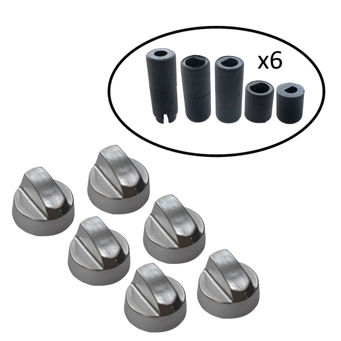 6 x UNIVERSAL Stoves New World & Belling Cooker Oven Hob SILVER Control Knobs