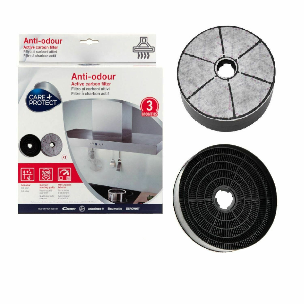 Baumatic BECH90GL Cooker Hood Extractor Fan Carbon Charcoal Filter ...