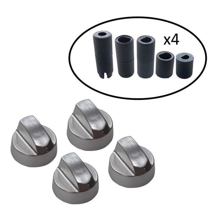 Four UNIVERSAL for LAMONA Oven Hob SILVER Control Knob & Twenty Adapters