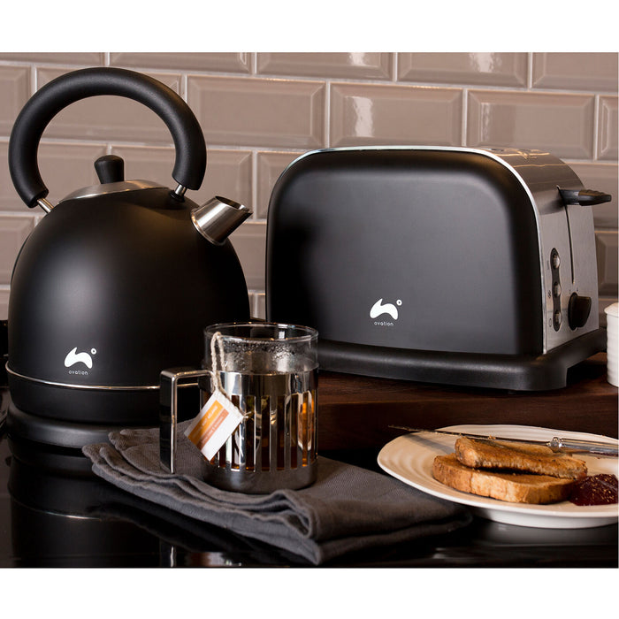Twin Set Ovation Black/Silver Large Fast Boil Dome Kettle & Wide Slot 2-Slice Toaster