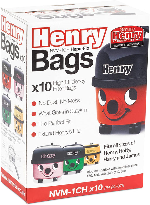 Genuine Henry NVM-1CH 907075 HepaFlo Vacuum Cleaner Bags, Pack of 10
