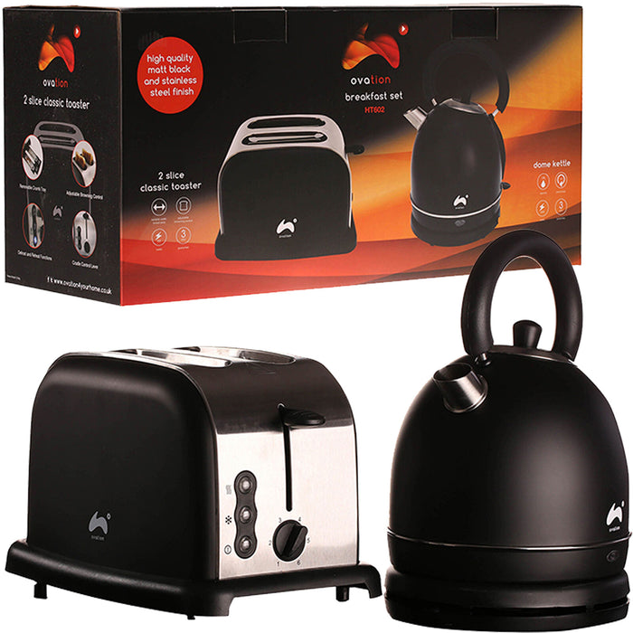 Twin Set Ovation Black/Silver Large Fast Boil Dome Kettle & Wide Slot 2-Slice Toaster