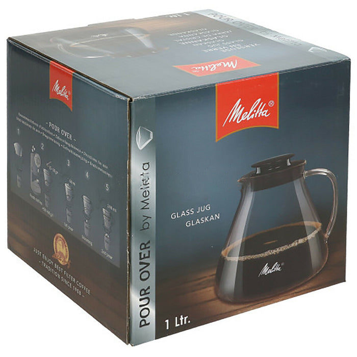 Genuine MELITTA Glass Jug 1Ltr & Pour Over Coffee 1 x 4 Black 2 Cup Filter Cone